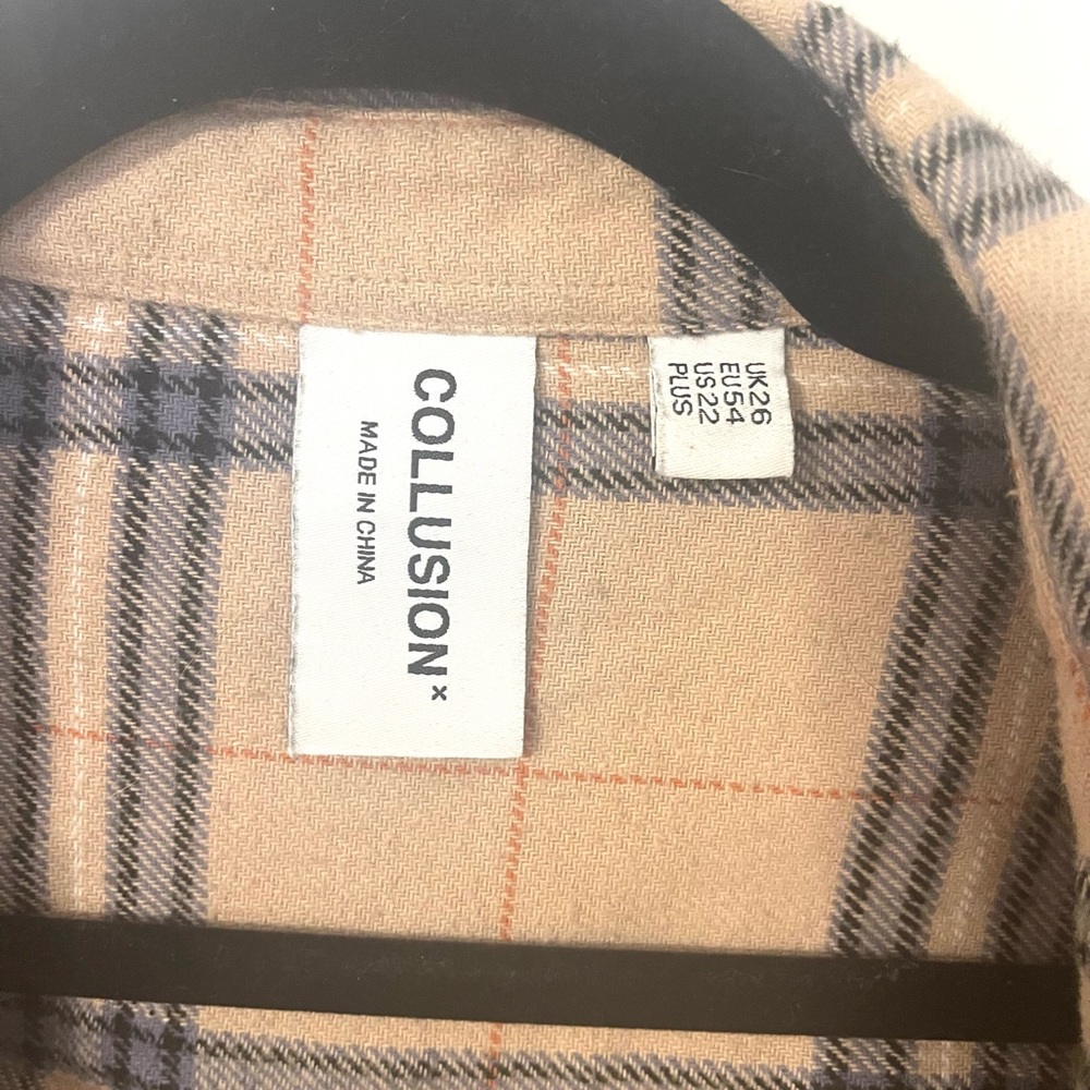 ASOS Curve Beige Plaid Long Sleeve Shirt Dress - Picture 2 of 4